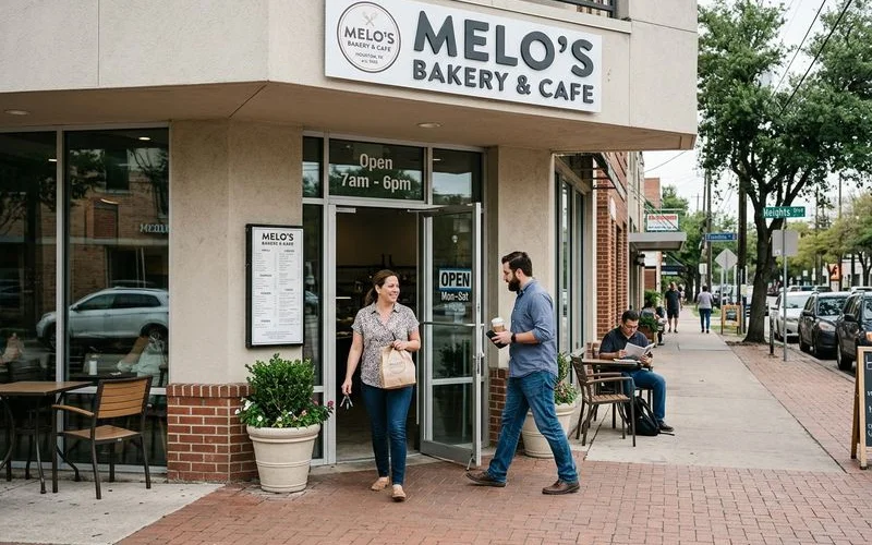 Clean well-maintained commercial storefront in Houston attracting customers walking in