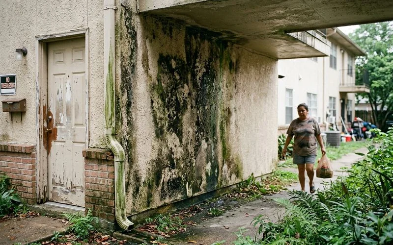 Microscopic view illustration of mold and algae organisms that thrive in Houston humid climate